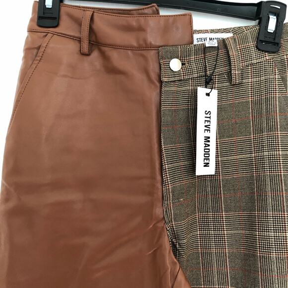 Steve Madden Women’s Dual Tone Pants Straight Leg Plaid One Side Brown Size 24 - Picture 6 of 12